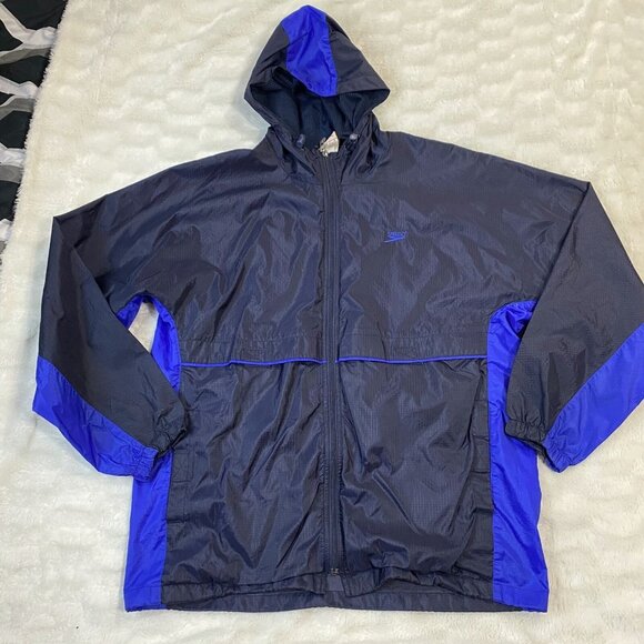 Speedo Windbreaker Jacket Men's Sz Medium Blue Nylon Hooded Full-Zip Long Sleeve - Picture 1 of 9